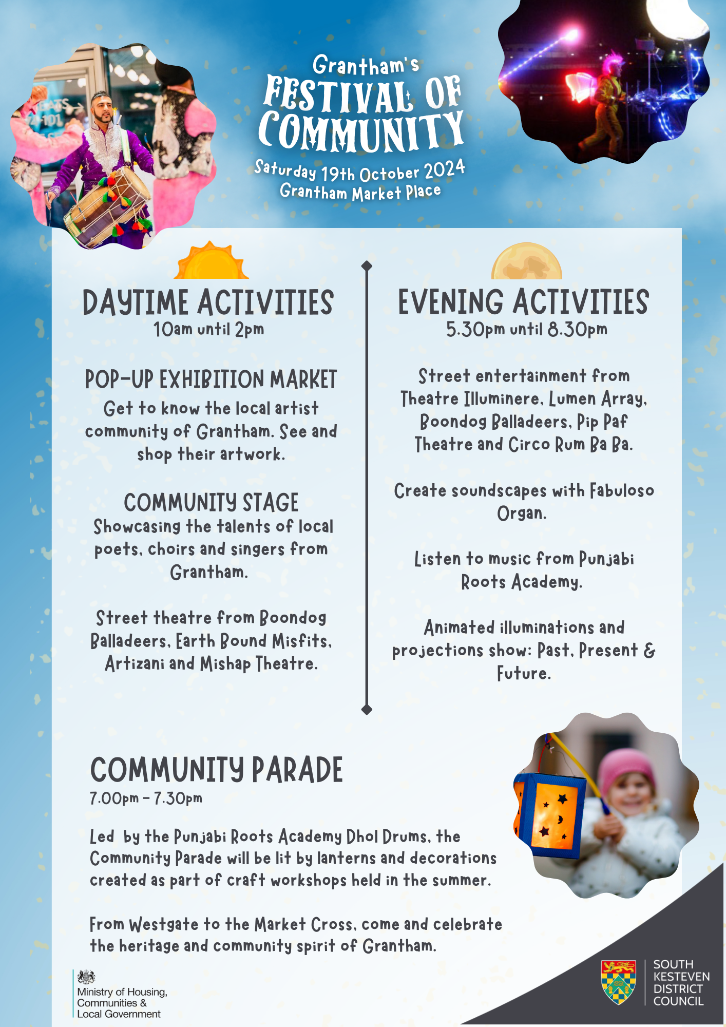 Festival of Community poster with key details on.