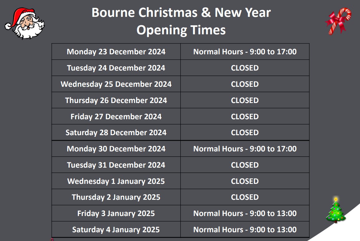 Bourne Customer Services Christmas Opening Hours 2024