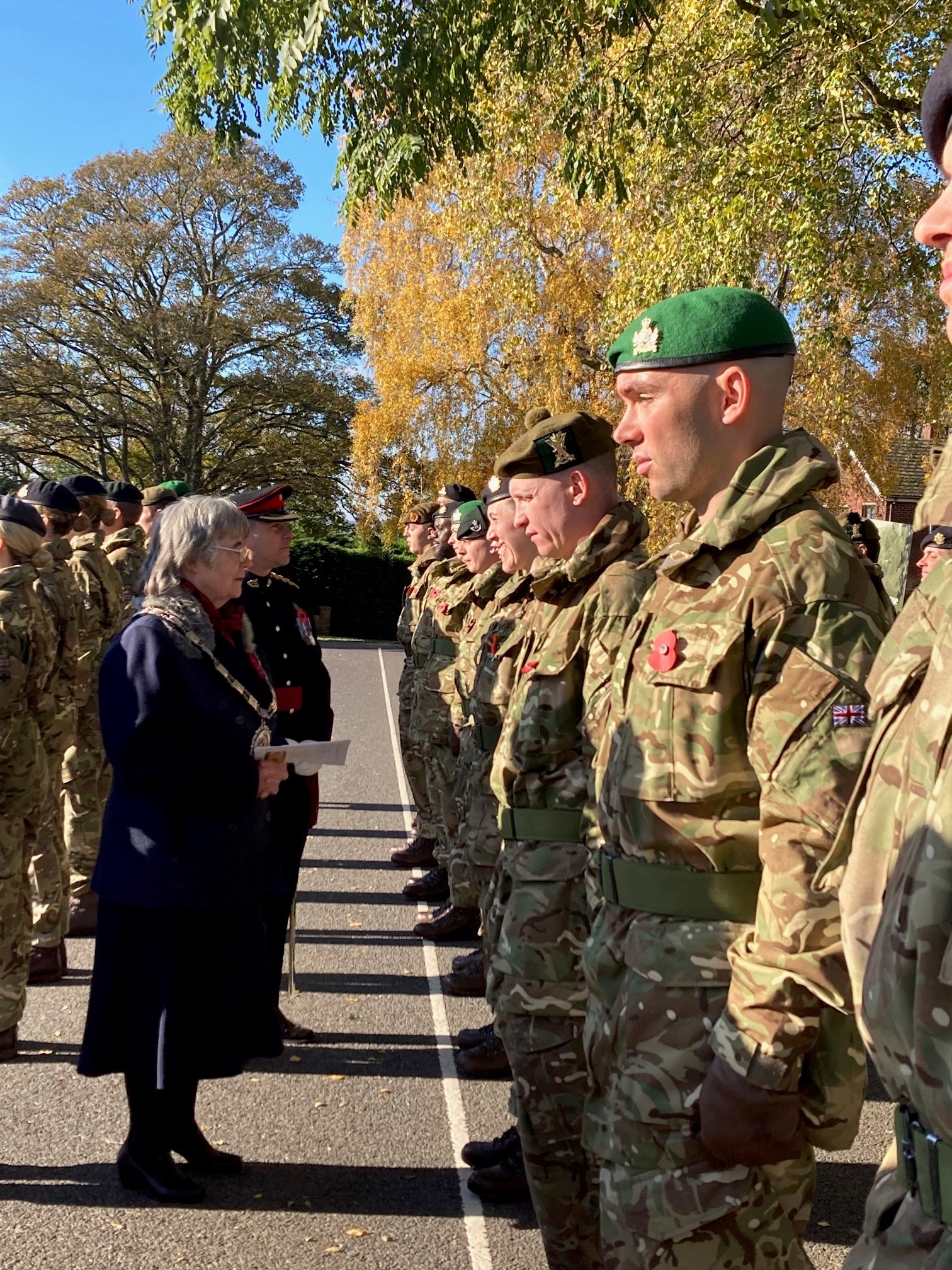 South Kesteven District Council Chairman Cllr Gloria Johnson, inspecting Reserve troops at their Pass Off Parade.