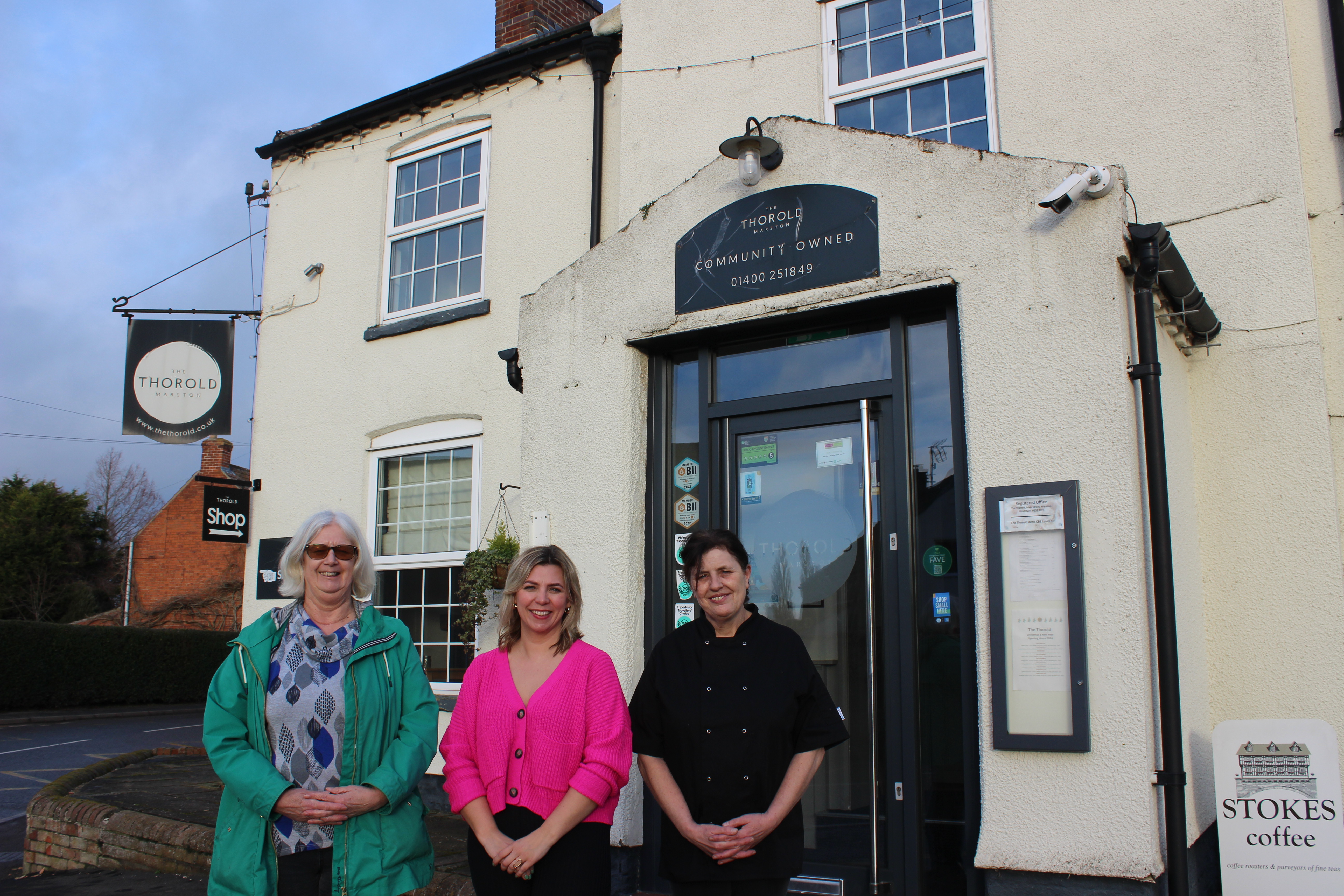 Sandra Allen, Carly Giles and Rachael Lane outside The Thorold Arms